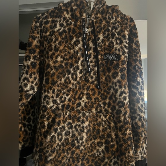 PINK Victoria's Secret Tops - PINK Victoria's Secret Leopard Print Hoodie